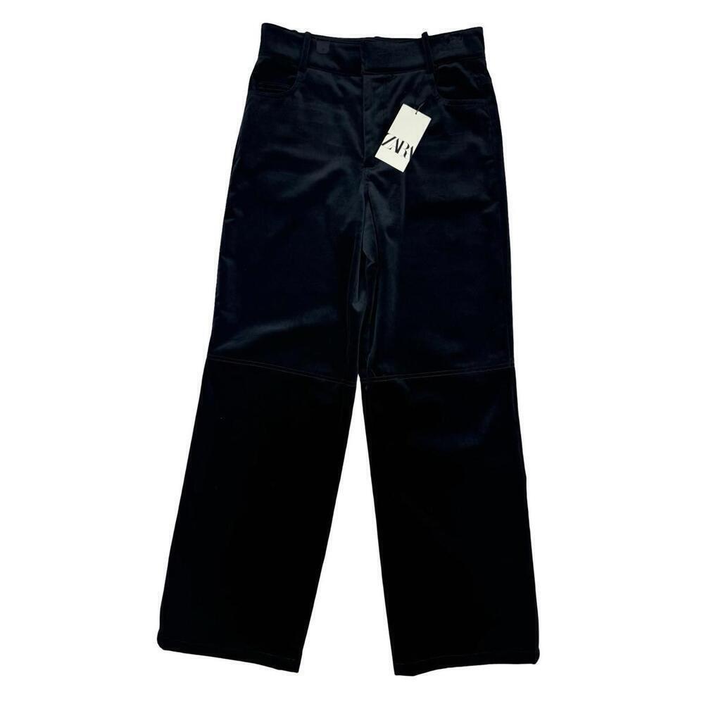 Zara Straight Leg Velvet Pants Cotton Black Size S | 31 W | 31 L